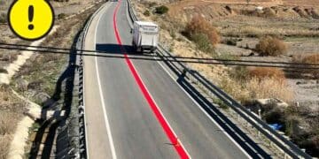 La DGT pinta una línea roja para advertir a los conductores de una carretera de Andalucía.